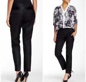 Helmut Lang Women's 100% Wool with Satin Side Stripes Black Tuxedo Pants Size 4